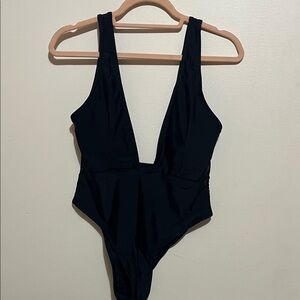 Zaful Black Deep V One Piece Swimsuit